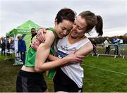 24 November 2019; Fionnuala McCormack, right, congratulates her sister Una Britton, both of Kilcoole A.C., Co. Wicklow, after winning gold and bronze medals in the Senior Women event during the Irish Life Health National Senior, Junior & Juvenile Even Age Cross Country Championships at the National Sports Campus Abbotstown in Dublin. Photo by Sam Barnes/Sportsfile