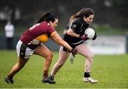 24 November 2019; Amy Walsh of Donoughmore in action against Danielle Kelly of MacHale Rovers during the All-Ireland Ladies Junior Club Championship Final match between Donoughmore and MacHale Rovers at Duggan Park in Ballinasloe, Co Galway. Photo by Harry Murphy/Sportsfile