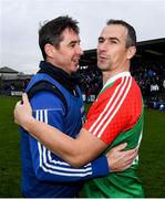 24 November 2019; Ballyboden St Endas manager Anthony Rainbow with Dessie Dolan of Garrycastle after the AIB Leinster GAA Football Senior Club Championship Semi-Final match between Garrycastle and Ballyboden St Endas at TEG Cusack Park in Mullingar, Westmeath. Photo by Ray McManus/Sportsfile
