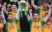 24 November 2019; Corofin captain Micheál Lundy, left, and Jason Leonard lift the Shane McGettigan Cup after the AIB Connacht GAA Football Senior Club Football Championship Final match between Corofin and Pádraig Pearses at Tuam Stadium in Tuam, Galway. Photo by Piaras Ó Mídheach/Sportsfile