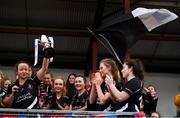 24 November 2019; Eileen Lyons of Donoughmore lifts the trophy following the All-Ireland Ladies Junior Club Championship Final match between Donoughmore and MacHale Rovers at Duggan Park in Ballinasloe, Co Galway. Photo by Harry Murphy/Sportsfile