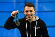 24 November 2019; Oliver Dingley of National Centre Dublin with his medal after winning the Mens 3m final at the 2019 Irish Open Diving Championships at the National Aquatic Centre in Abbotstown, Dublin. Photo by Ramsey Cardy/Sportsfile
