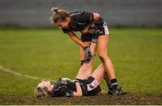 24 November 2019; Michelle Dilworth and Niamh Lohan of Donoughmore celebrate with a stretch following the All-Ireland Ladies Junior Club Championship Final match between Donoughmore and MacHale Rovers at Duggan Park in Ballinasloe, Co Galway. Photo by Harry Murphy/Sportsfile