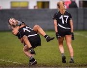 24 November 2019; Michelle Dilworth and Niamh Lohan of Donoughmore, left, celebrate at the full-time whistle during the All-Ireland Ladies Junior Club Championship Final match between Donoughmore and MacHale Rovers at Duggan Park in Ballinasloe, Co Galway. Photo by Harry Murphy/Sportsfile