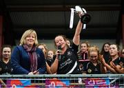 24 November 2019; Donoughmore captain Eileen Lyons lifts the trophy following the All-Ireland Ladies Junior Club Championship Final match between Donoughmore and MacHale Rovers at Duggan Park in Ballinasloe, Co Galway. Photo by Harry Murphy/Sportsfile