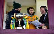 24 November 2019; Corofin captain Micheál Lundy is interviewed on RTÉ radio by Brian Carthy, right, alongside analyst John Casey after the AIB Connacht GAA Football Senior Club Football Championship Final match between Corofin and Pádraig Pearses at Tuam Stadium in Tuam, Galway. Photo by Piaras Ó Mídheach/Sportsfile