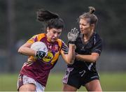 24 November 2019; Rachel Kearns of MacHale Rovers in action against Michelle Dilworth of Donoughmore during the All-Ireland Ladies Junior Club Championship Final match between Donoughmore and MacHale Rovers at Duggan Park in Ballinasloe, Co Galway. Photo by Harry Murphy/Sportsfile