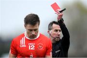 24 November 2019; Referee Eamon O'Grady shows the red card to Niall Daly of Pádraig Pearses during the AIB Connacht GAA Football Senior Club Football Championship Final match between Corofin and Pádraig Pearses at Tuam Stadium in Tuam, Galway. Photo by Piaras Ó Mídheach/Sportsfile