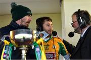 24 November 2019; Corofin captain Micheál Lundy is interviewed on RTÉ radio by Brian Carthy, right, alongside analyst John Casey after the AIB Connacht GAA Football Senior Club Football Championship Final match between Corofin and Pádraig Pearses at Tuam Stadium in Tuam, Galway. Photo by Piaras Ó Mídheach/Sportsfile