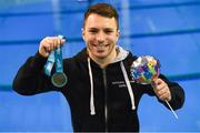 24 November 2019; Oliver Dingley of National Centre Dublin, with his 1st place medal and his birthday balloon as he celebrates his 27th birthday today, after winning the Mens 3m final at the 2019 Irish Open Diving Championships at the National Aquatic Centre in Abbotstown, Dublin. Photo by Ramsey Cardy/Sportsfile