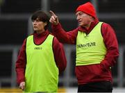 23 November 2019; Naomh Pól manager Brian Coyle, right, and mentor Donna Coyle prior to the All-Ireland Ladies Intermediate Club Championship Final match between Naomh Ciaran and Naomh Pól at Kingspan Breffni in Cavan. Photo by Harry Murphy/Sportsfile