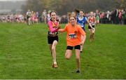 24 November 2019; Emma Hunt of Bohermeen A.C., Co Meath, left, and Kate Hanly of Bray Runners A.C., Co Wicklow, competing in the U12 Girls event during the Irish Life Health National Senior, Junior & Juvenile Even Age Cross Country Championships at the National Sports Campus Abbotstown in Dublin. Photo by Sam Barnes/Sportsfile