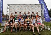 24 November 2019;  Boys U14 medallists with Athletics Ireland President Georgina Drumm during the Irish Life Health National Senior, Junior & Juvenile Even Age Cross Country Championships at the National Sports Campus Abbotstown in Dublin. Photo by Sam Barnes/Sportsfile