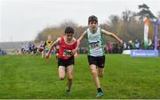 24 November 2019; Conor Looney of Blarney/Inniscara,  Co. Cork, left, and Keelan Moorhead of Craughwell AC, Co. Galway, competing in the U12 Boy's event during the Irish Life Health National Senior, Junior & Juvenile Even Age Cross Country Championships at the National Sports Campus Abbotstown in Dublin. Photo by Sam Barnes/Sportsfile