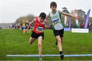 24 November 2019; Conor Looney of Blarney/Inniscara,  Co. Cork, left, and Keelan Moorhead of Craughwell AC, Co. Galway, competing in the U12 Boy's event during the Irish Life Health National Senior, Junior & Juvenile Even Age Cross Country Championships at the National Sports Campus Abbotstown in Dublin. Photo by Sam Barnes/Sportsfile