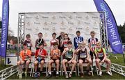 24 November 2019; Boys U12 medallists with Athletics Ireland President Georgina Drumm during the Irish Life Health National Senior, Junior & Juvenile Even Age Cross Country Championships at the National Sports Campus Abbotstown in Dublin. Photo by Sam Barnes/Sportsfile