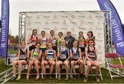 24 November 2019;  Girls U16 medallists with Athletics Ireland President Georgina Drumm during the Irish Life Health National Senior, Junior & Juvenile Even Age Cross Country Championships at the National Sports Campus Abbotstown in Dublin. Photo by Sam Barnes/Sportsfile