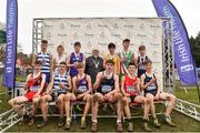 24 November 2019; U16 Boys medallists with Athletics Ireland President Georgina Drumm event during the Irish Life Health National Senior, Junior & Juvenile Even Age Cross Country Championships at the National Sports Campus Abbotstown in Dublin. Photo by Sam Barnes/Sportsfile