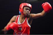 22 November 2019; Evelyn Igharo of Clann Naofa, Co Louth, during the 64kg bout against Ciara Ginty of Geesala, Co Mayo, at the IABA Irish National Elite Boxing Championships Finals at the National Stadium in Dublin. Photo by Piaras Ó Mídheach/Sportsfile
