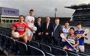 25 November 2019; In attendance at the announcement of UPMC as Official Healthcare Partner to the GAA/GPA are, from left, Cork footballer Brian Hurley, Kildare footballer Kevin Feely, Paul Flynn, CEO GPA, Uachtarán Cumann Lúthchleas Gael John Horan, David Beirne, Senior Vice President, UMPC, Waterford United hurler Austin Gleeson, WIT Camogie Player Shauna Quirke and Tipperary Hurler Jake Morris at Croke Park in Dublin. UPMC, which offers trusted, high-quality health services at UPMC Whitfield Hospital in Waterford and other facilities in Ireland, will work with the GAA/GPA to promote the health of Gaelic Players and the communities in which they play. Photo by Sam Barnes/Sportsfile