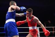 22 November 2019; Barry McReynolds of Holy Trinity, Co Antrim, right, in action against Brandon McCarthy of St Michael's Athy, Co Kildare, in their 60kg bout during the IABA Irish National Elite Boxing Championships Finals at the National Stadium in Dublin. Photo by Piaras Ó Mídheach/Sportsfile