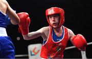 22 November 2019; Shannon Sweeney of St Annes, Co Mayo, during the 48kg bout against Daina Moorehouse of Enniskerry, Co Wicklow, during the IABA Irish National Elite Boxing Championships Finals at the National Stadium in Dublin. Photo by Piaras Ó Mídheach/Sportsfile