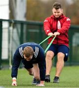 26 November 2019; Keith Earls with physio Mark Beggs during Munster Rugby squad training at University of Limerick in Limerick. Photo by Matt Browne/Sportsfile
