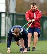 26 November 2019; Keith Earls with physio Mark Beggs during Munster Rugby squad training at University of Limerick in Limerick. Photo by Matt Browne/Sportsfile
