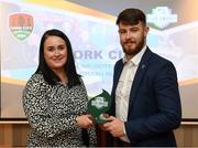 26 November 2019; Paul Deasy of Cork City is presented with the Best Overall Marketing award by Ruth Rapple, SSE Airtricity, at the SSE Airtricity League Club Awards at Knightsbrook Hotel in Trim, Co Meath. Photo by Stephen McCarthy/Sportsfile