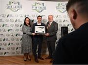 26 November 2019; Paul Wycherley of Cork City is presented with the Supporters Contribution Certificate of Commendation by Ruth Rapple, SSE Airtricity, and Fran Gavin, FAI Director of Competitions, at the SSE Airtricity League Club Awards at Knightsbrook Hotel in Trim, Co Meath. Photo by Stephen McCarthy/Sportsfile