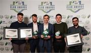 26 November 2019; Cork City representatives, from left, Aaron Howey, Paul Deasy, Paul Wycherley, David O'Rourke and Chris McDermott with their awards for Best Match Day Experience, Best Overall Marketing and SSE Airtricity League Club of the Season and their Certificates of Commendations at the SSE Airtricity League Club Awards at Knightsbrook Hotel in Trim, Co Meath. Photo by Stephen McCarthy/Sportsfile