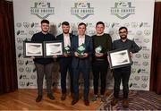 26 November 2019; Cork City representatives, from left, Aaron Howey, Paul Deasy, Paul Wycherley, David O'Rourke and Chris McDermott with their awards for Best Match Day Experience, Best Overall Marketing and SSE Airtricity League Club of the Season and their Certificates of Commendations at the SSE Airtricity League Club Awards at Knightsbrook Hotel in Trim, Co Meath. Photo by Stephen McCarthy/Sportsfile
