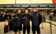 27 November 2019; Tipperary hurlers, from left, Pádraic Maher, Noel McGrath and Seamus Callanan in attendance at Dublin Airport prior to their departure to the PwC All Stars tour in Abu Dhabi. Photo by David Fitzgerald/Sportsfile