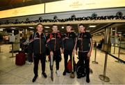 27 November 2019; Cork hurlers, from left, Anthony Nash, Patrick Horgan, Darragh Fitzgibbon and Seamus Harnedy in attendance at Dublin Airport prior to their departure to the PwC All Stars tour in Abu Dhabi. Photo by David Fitzgerald/Sportsfile