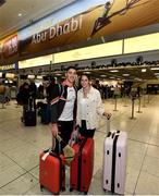 27 November 2019; Limerick hurler Sean Finn and Karen Kinnerk in attendance at Dublin Airport prior to their departure to the PwC All Stars tour in Abu Dhabi. Photo by David Fitzgerald/Sportsfile