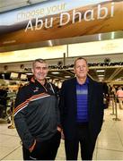 27 November 2019; Tipperary manager Liam Sheedy, left, and former Cork manager John Meyler in attendance at Dublin Airport prior to their departure to the PwC All Stars tour in Abu Dhabi. Photo by David Fitzgerald/Sportsfile