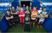 27 November 2019; Players stand with the trophy during the Guinness PRO14 Media Day at Cardiff City Stadium in Cardiff, Wales. Photo by Chris Fairweather/Sportsfile