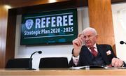 27 November 2019; Bill Atley, Chief Referee Observer, in attendance during the Referee Strategy Launch at FAI HQ in Dublin. Photo by Matt Browne/Sportsfile