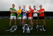 28 November 2019; Footballers, from left, Matthew Cody of Rathgarogue Cushinstown, Philly Garry of Clann na nGael, Darren O’Reilly of Ballyboden St Enda's, Jordan Lowry of Éire Óg, Mickey Jones of Mullinavat and Adrian Reid of Mattock Rangers during the launch of the AIB Leinster GAA Club Finals at MW Hire O'Moore Park in Portlaoise, Co Laois. Photo by Stephen McCarthy/Sportsfile