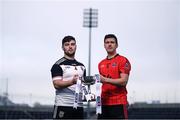 28 November 2019; Mickey Jones of Mullinavat and Adrian Reid of Mattock Rangers during the launch of the AIB Leinster GAA Club Finals at MW Hire O'Moore Park, in Portlaoise, Co Laois. Photo by Stephen McCarthy/Sportsfile