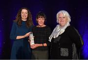 28 November 2019; Jackie Newton, Athletics Nothern Ireland, is presented with the U23 Athlete of Year Award on behalf of Eilish Flanagan, who was unable to attend, by Athletics Ireland President Georgina Drumm, right, and Liz Rowen, Head of Marketing at Irish Life Health, during the Irish Life Health National Athletics Awards 2019 at Crowne Plaza Hotel, Blanchardstown, Dublin. Photo by Eóin Noonan/Sportsfile