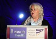 28 November 2019; Georgina Drumm, Athletics Ireland President, speaking during the Irish Life Health National Athletics Awards 2019 at Crowne Plaza Hotel, Blanchardstown, Dublin. Photo by Eóin Noonan/Sportsfile