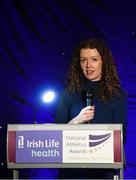 28 November 2019; Liz Rowen, Head of Marketing at Irish Life Health, speaking during the Irish Life Health National Athletics Awards 2019 at Crowne Plaza Hotel, Blanchardstown, Dublin. Photo by Eóin Noonan/Sportsfile