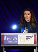 28 November 2019; Liz Rowen, Head of Marketing at Irish Life Health, speaking during the Irish Life Health National Athletics Awards 2019 at Crowne Plaza Hotel, Blanchardstown, Dublin. Photo by Eóin Noonan/Sportsfile