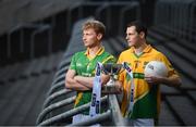 28 November 2019; Matthew Cody of Rathgarogue Cushinstown, left, and Philly Garry of Clann na nGael during the launch of the AIB Leinster GAA Club Finals at MW Hire O'Moore Park in Portlaoise, Co Laois. Photo by Stephen McCarthy/Sportsfile