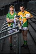 28 November 2019; Matthew Cody of Rathgarogue Cushinstown, left, and Philly Garry of Clann na nGael during the launch of the AIB Leinster GAA Club Finals at MW Hire O'Moore Park in Portlaoise, Co Laois. Photo by Stephen McCarthy/Sportsfile