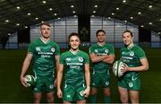 28 November 2019; Ireland Rugby Sevens players, from left, Terry Kennedy, Lucy Mulhall, Billy Dardis and Eve Higgins pictured during a Ireland Rugby Sevens Media Opportunity at IRFU High Performance Centre, National Sports Campus in Abbottstown, Dublin. Photo by Harry Murphy/Sportsfile