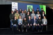 28 November 2019; Ronan Murphy, CEO of Horse Sport Ireland, and Joe Reynolds Chairman of Horse Sport Ireland, front row, centre, with, back row, from left, Alex Connors, Niamh McEvoy, Olivia Swan, Susan Shanahan, Grace Tyrrell, John McEntee, Seamus Hughes-Kennedy; middle row, from left, Brian Kuenhle, Sam Watson, Paul O'Shea, Kate Derwin, Kate Dwyer, Heike Holstein, Cathal Daniels; front row, from left, Sarah Ennis, Judy Reynolds, Tiggy Hancock, Francis Derwin, and Anna Merveldt  at the HSI Rebrand Launch and Medal Reception 2019 at Killashee House Hotel in Naas, Co Kildare. Photo by Matt Browne/Sportsfile