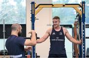 3 December 2019; Scott Penny, right, and Scott Fardy during a Leinster Rugby gym session at Leinster Rugby Headquarters in UCD, Dublin. Photo by Ramsey Cardy/Sportsfile