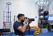 3 December 2019; Jamison Gibson-Park takes a photograph during a Leinster Rugby gym session at Leinster Rugby Headquarters in UCD, Dublin. Photo by Ramsey Cardy/Sportsfile